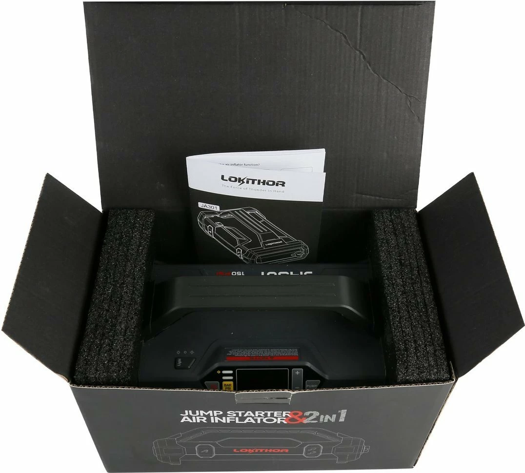 Startni zaganjalnik Lokithor JA301, powerbank 20000mAh, kompresor, LED luč, črn