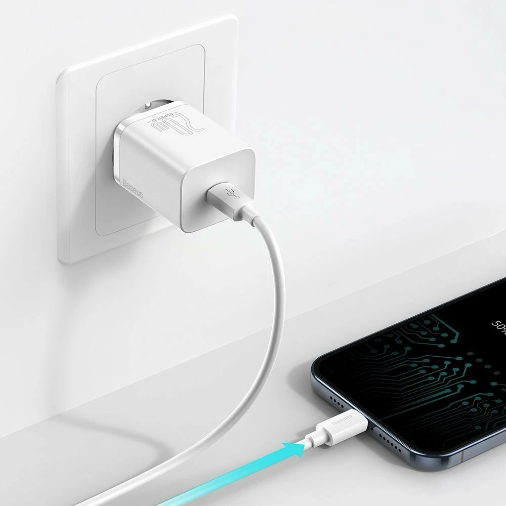 Hitri polnilec Baseus Super Si 1C, 20W, USB-C na Lightning 1 m, bel