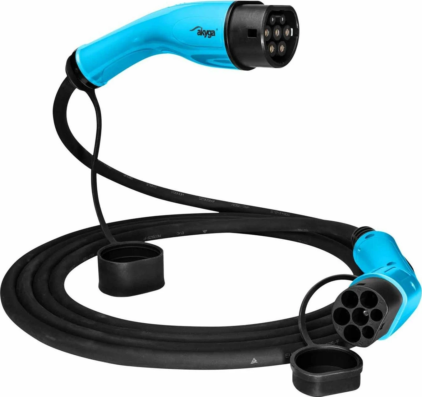 Polnilni kabel Type2 / Type2 3-fazni, 32A, 22kW, 6 m, črno-moder — Akyga AK-EC-16