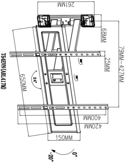 Stenska nosilna za TV TB TB-754E, do 70 palcev, 35 kg, VESA 600x400, črna