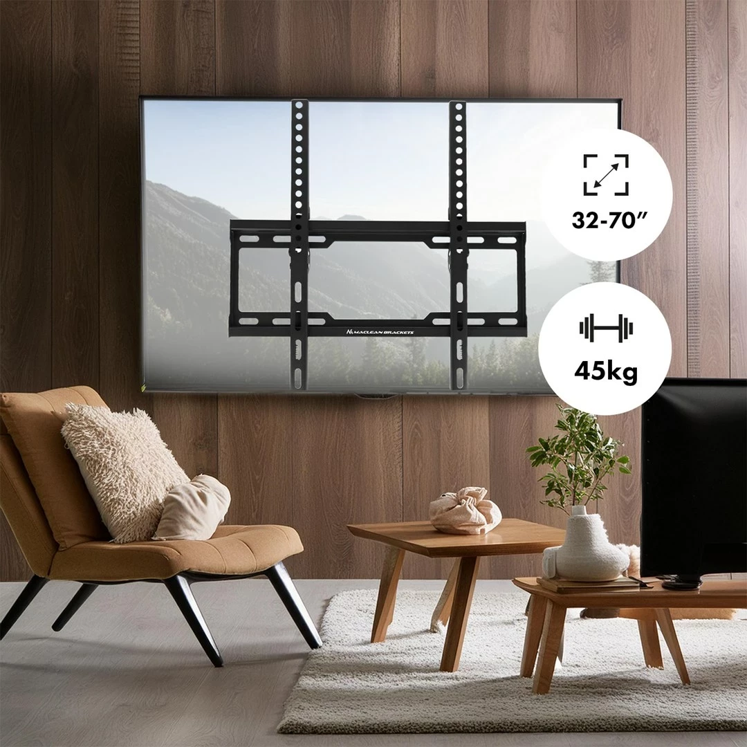 Stenski nosilec za televizor 32–70 palcev, VESA 400x400, 45 kg, bel, Maclean MC-412