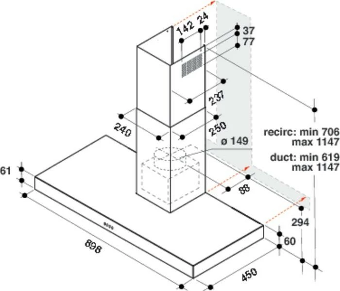 Kuhinjski aspirator, Whirlpool AKR559/3IX, vgradni, inox, 90 cm