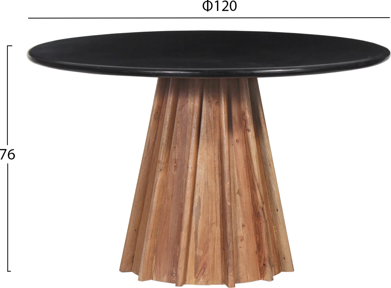 Okrogla jedilna miza DRAXX FH9687 iz masivnega akacijevega lesa - črna marmorna plošča Φ120x76Hcm