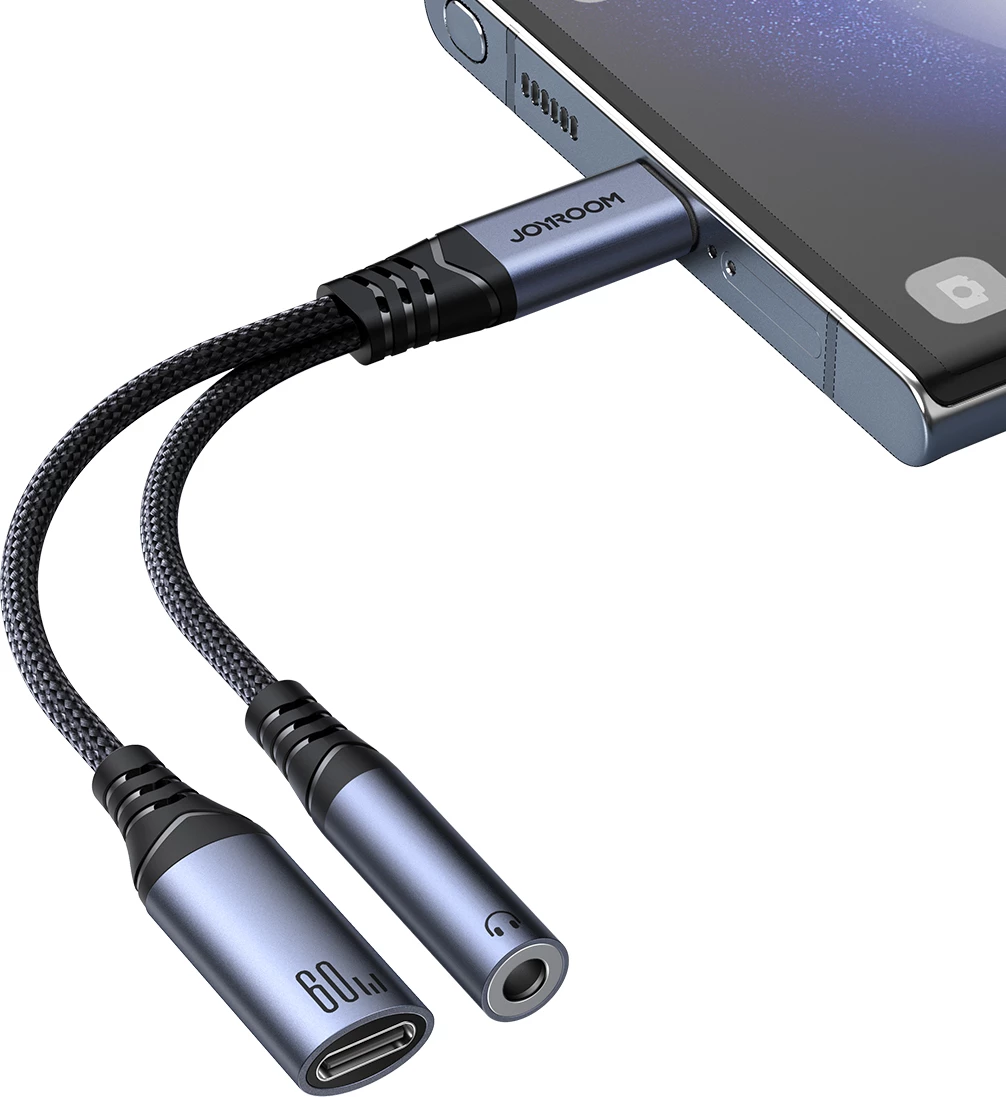 Adapter 2‑v‑1 USB‑C na USB‑C/3,5 mm mini priključek, Joyroom SY‑C02, črn