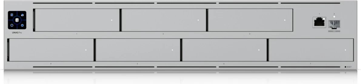 Profesionalni NAS Ubiquiti UNAS-Pro, 7x HDD/SSD, 8GB RAM, 1x GbE, 1x SFP+, rack 2U, siva