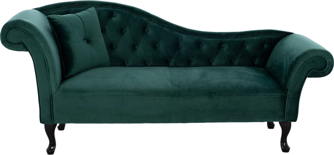 Chesterfield ležalnik Niovi iz zelenega žameta z levim naslonom 190x61x84