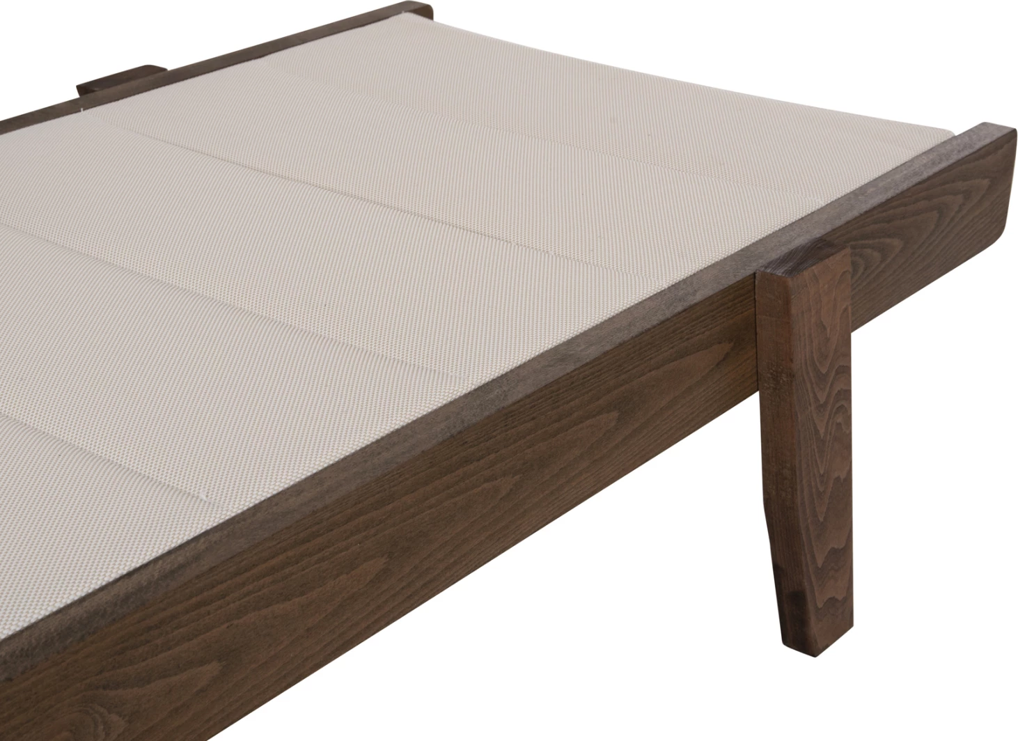 Profesionalni ležalnik za plažo MILOS FH10685.01 iz bukovega lesa v barvi oreha z blazino iz tkanine ecru 204x65x92,5H cm