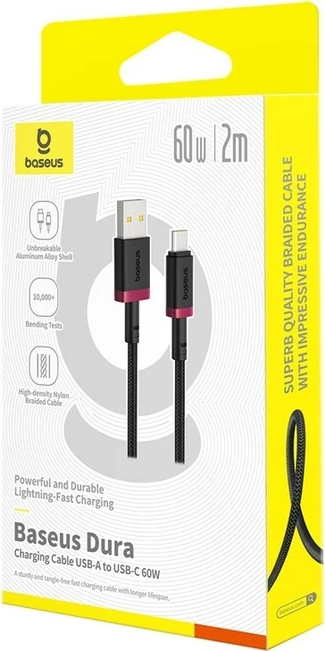Kabel za hitro polnjenje USB Type A na Type C Baseus Dura, 60 W, 2 m, črn