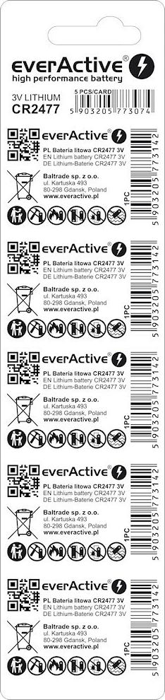 Baterija li-ion everActive CR2477, 800 mAh, komplet 5 kosov