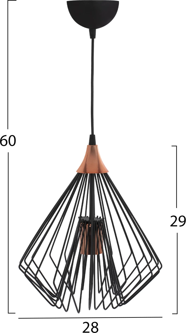 Stropna viseča svetilka iz črnih kovinskih palic v obliki diamanta Φ28x60Hcm.FH7683.01