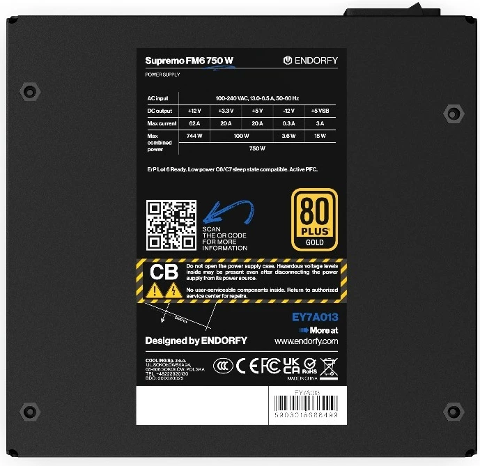 Napajalnik 750W, 80 PLUS Gold, modularen, črn Endorfy Supremo FM6