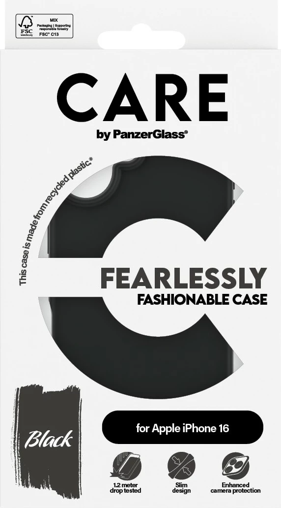 Zaščitni ovitek CARE Case Fashion za iPhone 16, PanzerGlass, silikon, črn