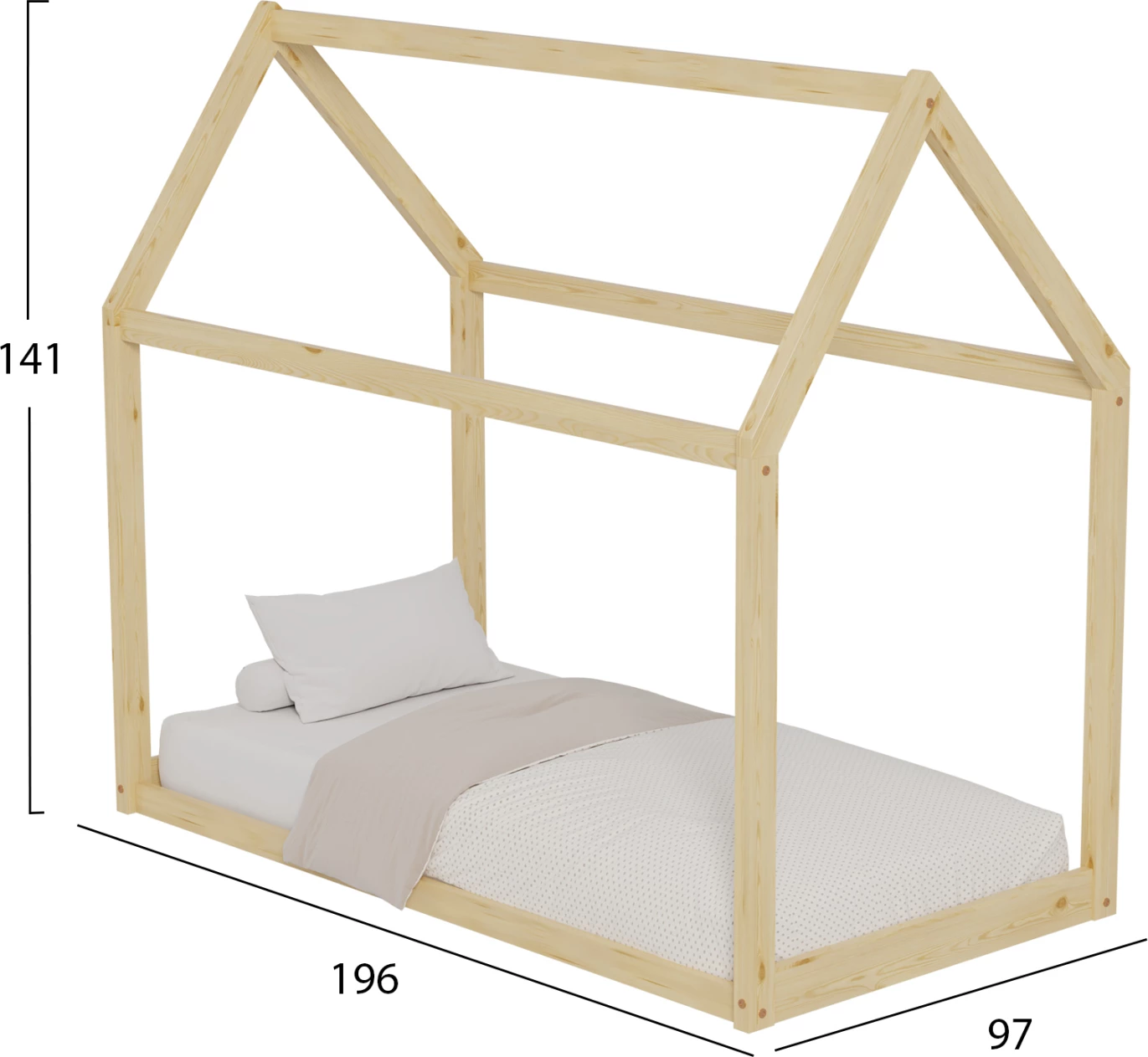Postelja za otroke PEPE FH677.01 t.MONTESSORI iz masivnega borovega lesa v naravni barvi - 190x90 cm