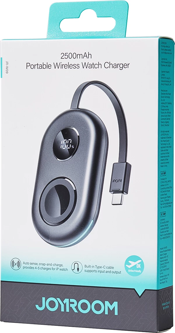 Brezžični polnilec za Apple Watch Joyroom JR-W09, 2500 mAh, z USB-C kablom, črn
