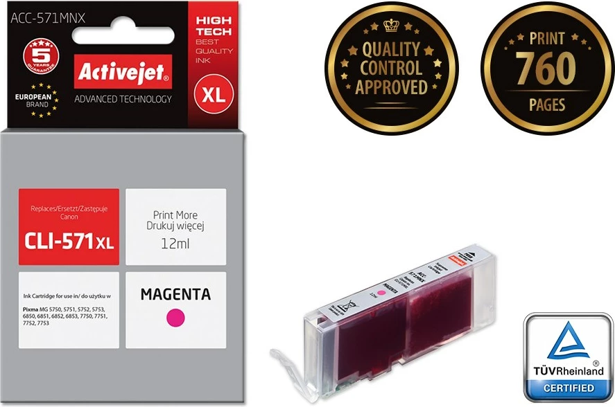 Zamenjalna barva Activejet ACC-571MNX za tiskalnike Canon, 12 ml, vijolična