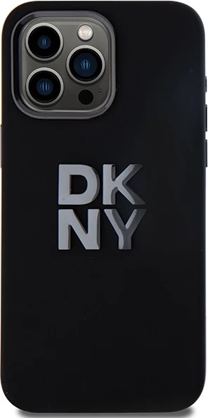 Ovitek iz tekočega silikona z metalnim logotipom DKNY za iPhone 15 Pro Max, črn