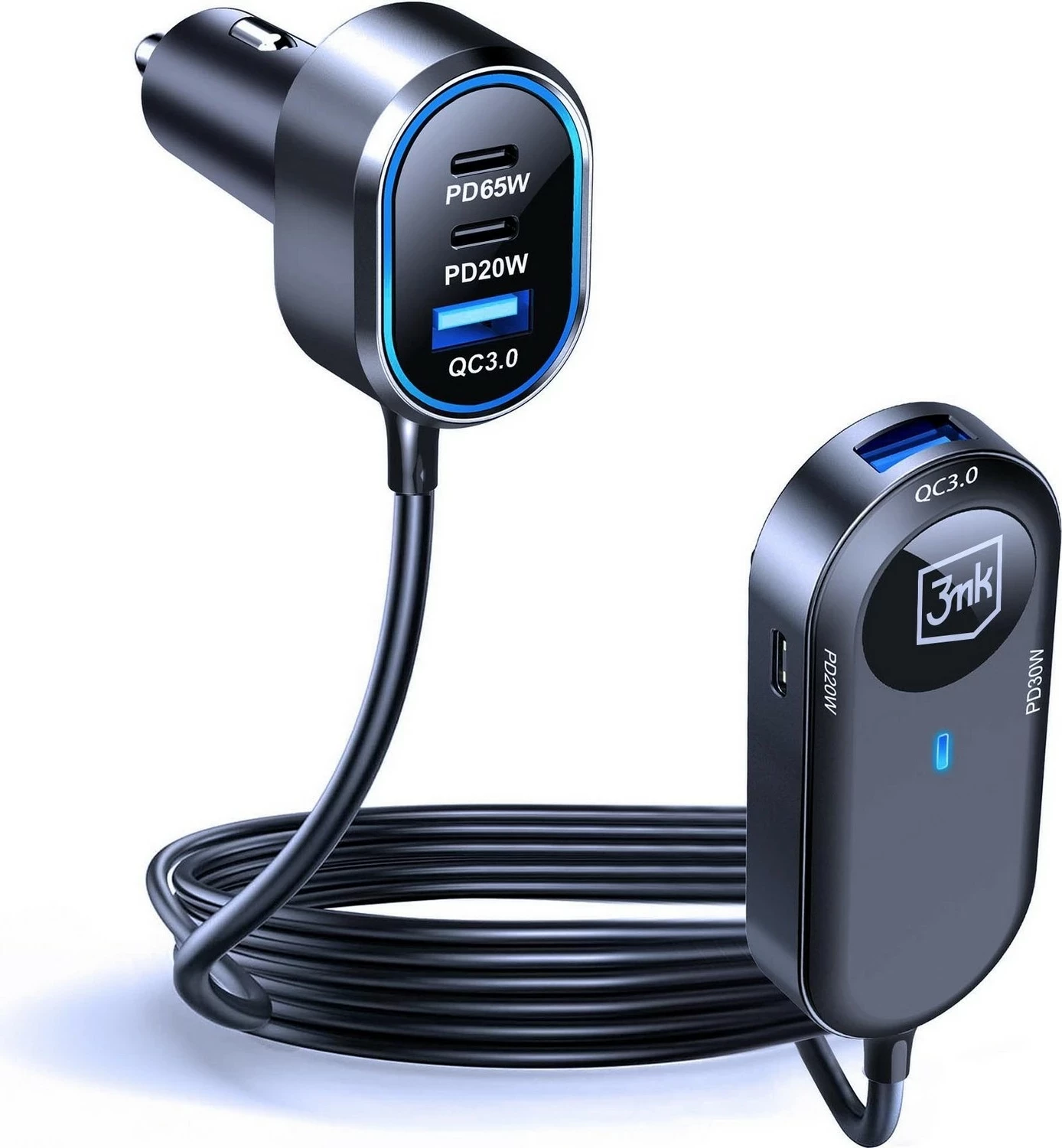 V avtu napajalnik 3MK Double Car Charger 135W, 4x USB-C, 2x USB-A, črn