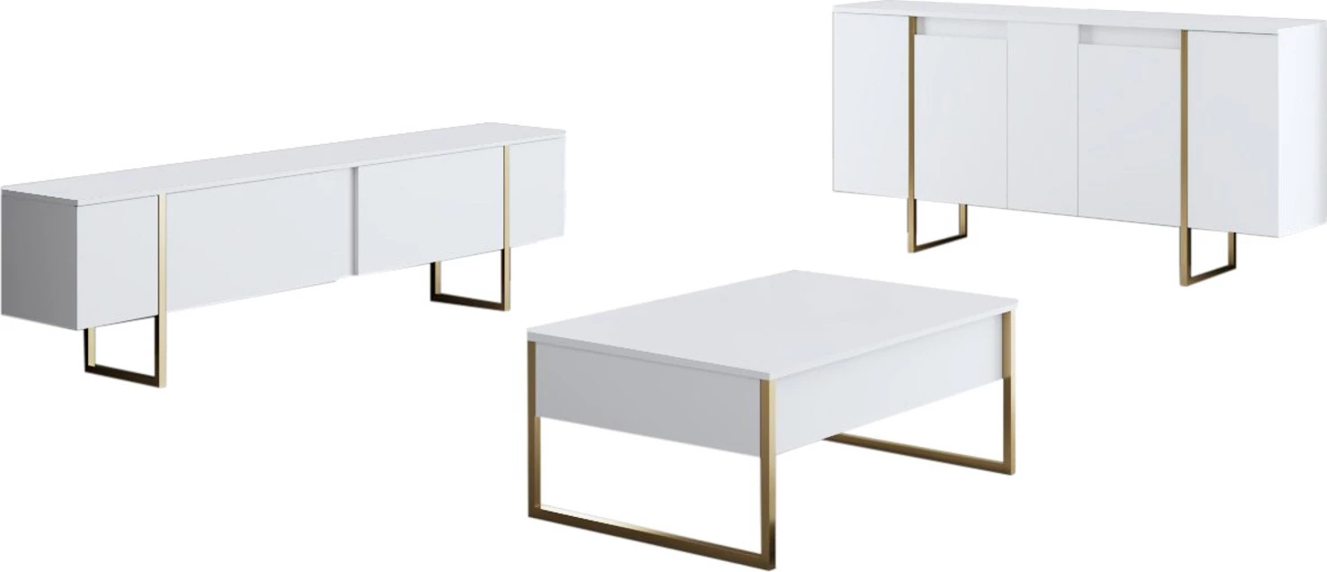Set pohištva za dnevno sobo, Skye Decor, bela in zlata, Luxe