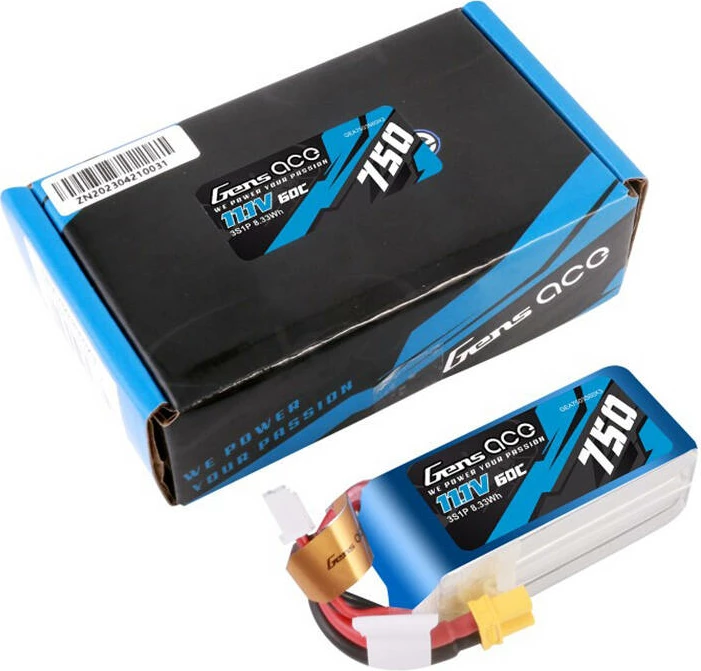 Visokozmogljiva LiPo baterija Gens Ace GEA7503S60X3, 750mAh, 11,1V, 60C, XT30, modra