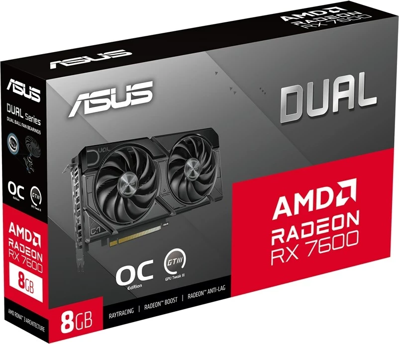 Grafična kartica ASUS Dual RX7600-O8G-EVO, 8 GB GDDR6, črna