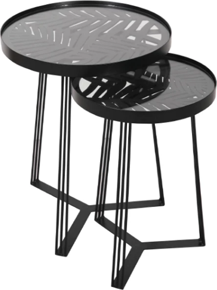 Set stranskih miz Jungle, 2 kosa, črne z vzorcem, 40x40x50