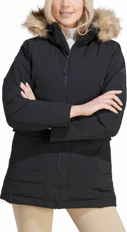 Dolga jakna z odstranljivim umetnim krznom adidas, ženska, črna