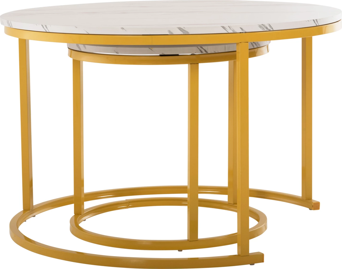 Set dveh kosov klubske mize MDF bela marmor zlata kovinske noge Φ80x48cm.FH8763.11