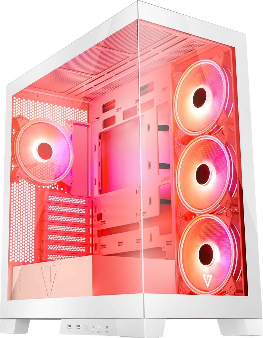 Ohišje MODECOM Volcano Space ARGB, Midi Tower, kaljeno steklo, belo
