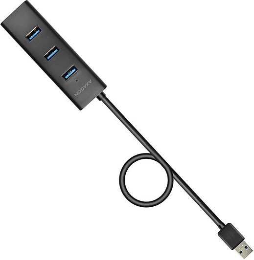 USB razširitveni hub AXAGON HUE-S2BP, 4-portski, z vgrajenim polnilcem, 1,2 m, črn