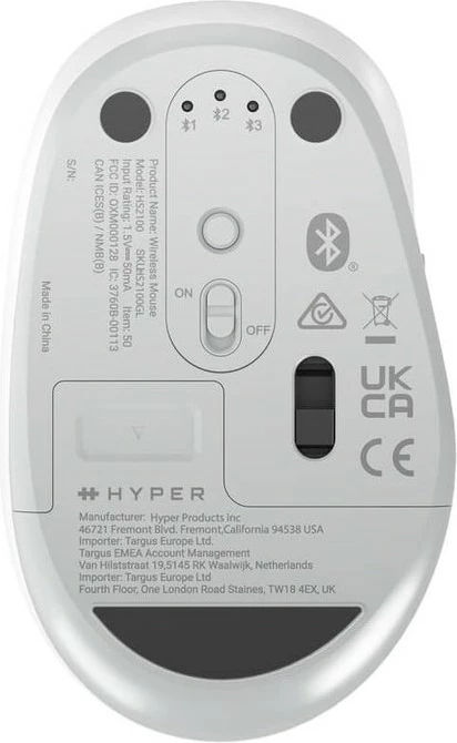 Brezžična miška Hyper HyperSpace Next Targus, Bluetooth, 2400 DPI, 6 gumbov, bela/siva