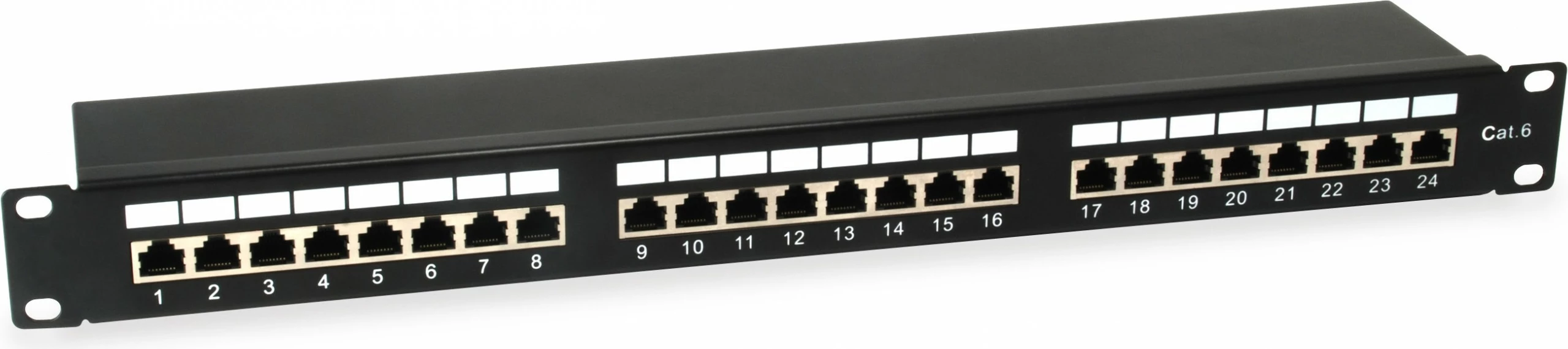 Patch panel z 24 x RJ45 Cat6, 19-palčni 1U, črn - EQUIP