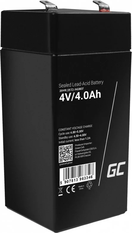 Industrijska baterija Green Cell AGM37, 4000 mAh, 4 V, črna