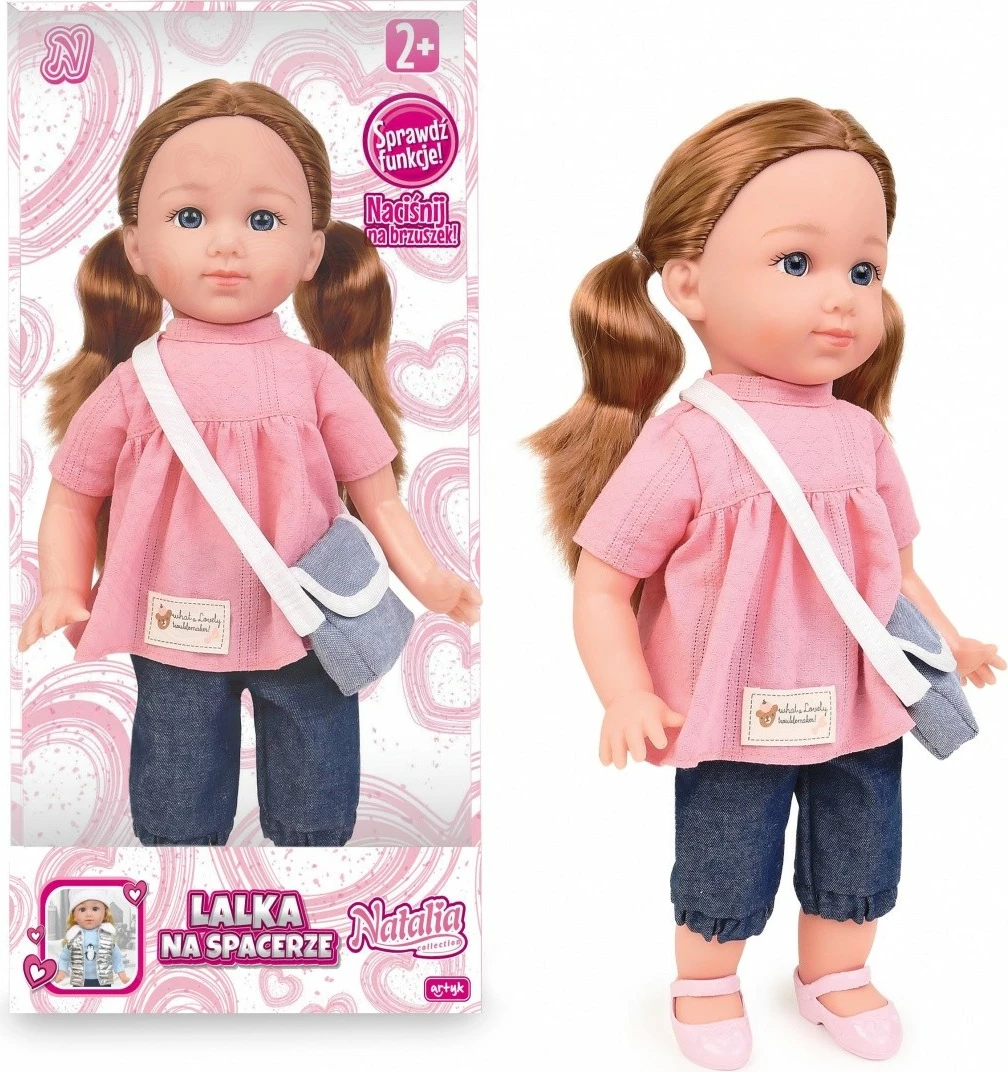 Funkcionalna lutka Natalia, Artyk 185656, 36 cm, z zvokom in pesmimi, rožnata tunika