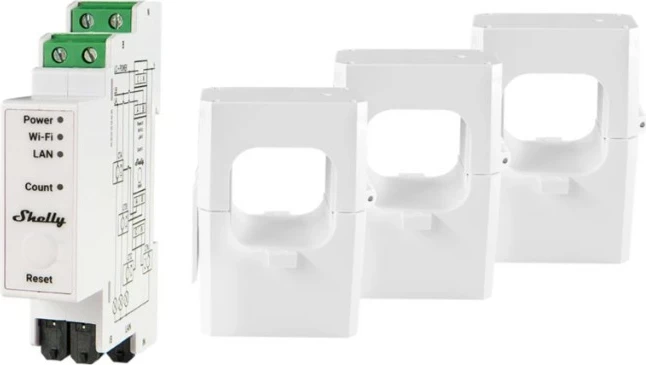 Trefazni merilnik energije Shelly Pro 3EM-400, AC, 400 A, 50 - 60 Hz, 3 W, 100 - 260 V, 19 mm