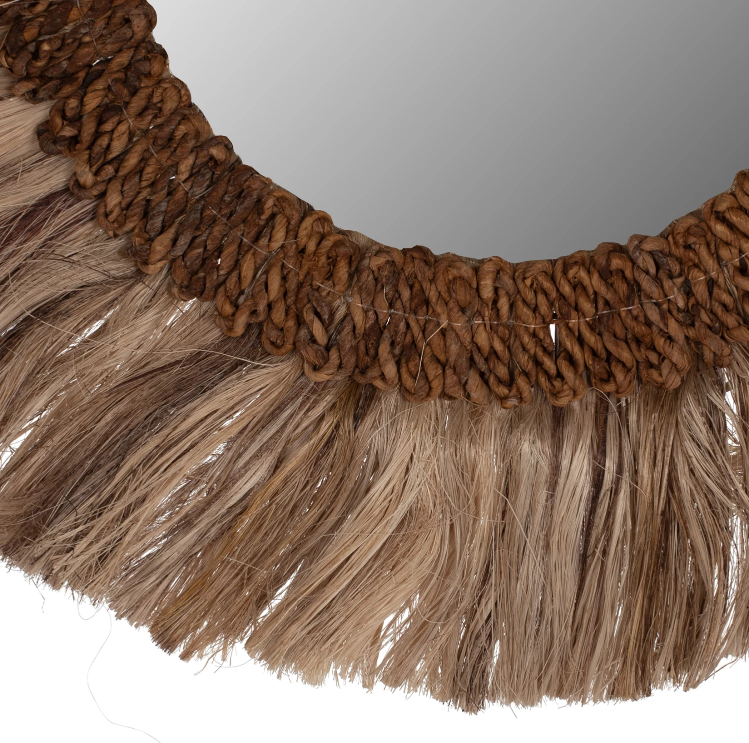 Okroglo ogledalo s okvirjem iz abaka vlaken, naravna barva, 60x4,5x60 cm, FH7731