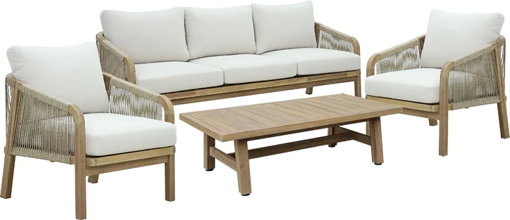 Garnitura za dnevno sobo in vrt, 4-delna Malibu I, akacijev trdi les, bež blago
