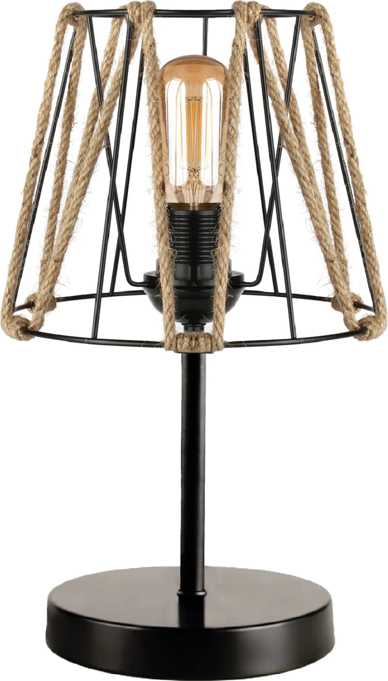 Dekorativna namizna svetilka FH7618.01 črna osnova, črna mrežasta kapa z vrvjo