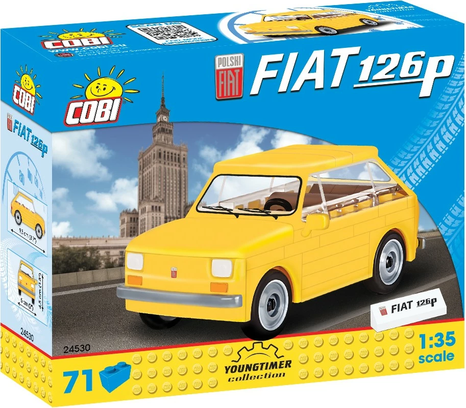 Set za sestavljanje Fiat 126p Cobi Klocki, 71 kosov, rumen