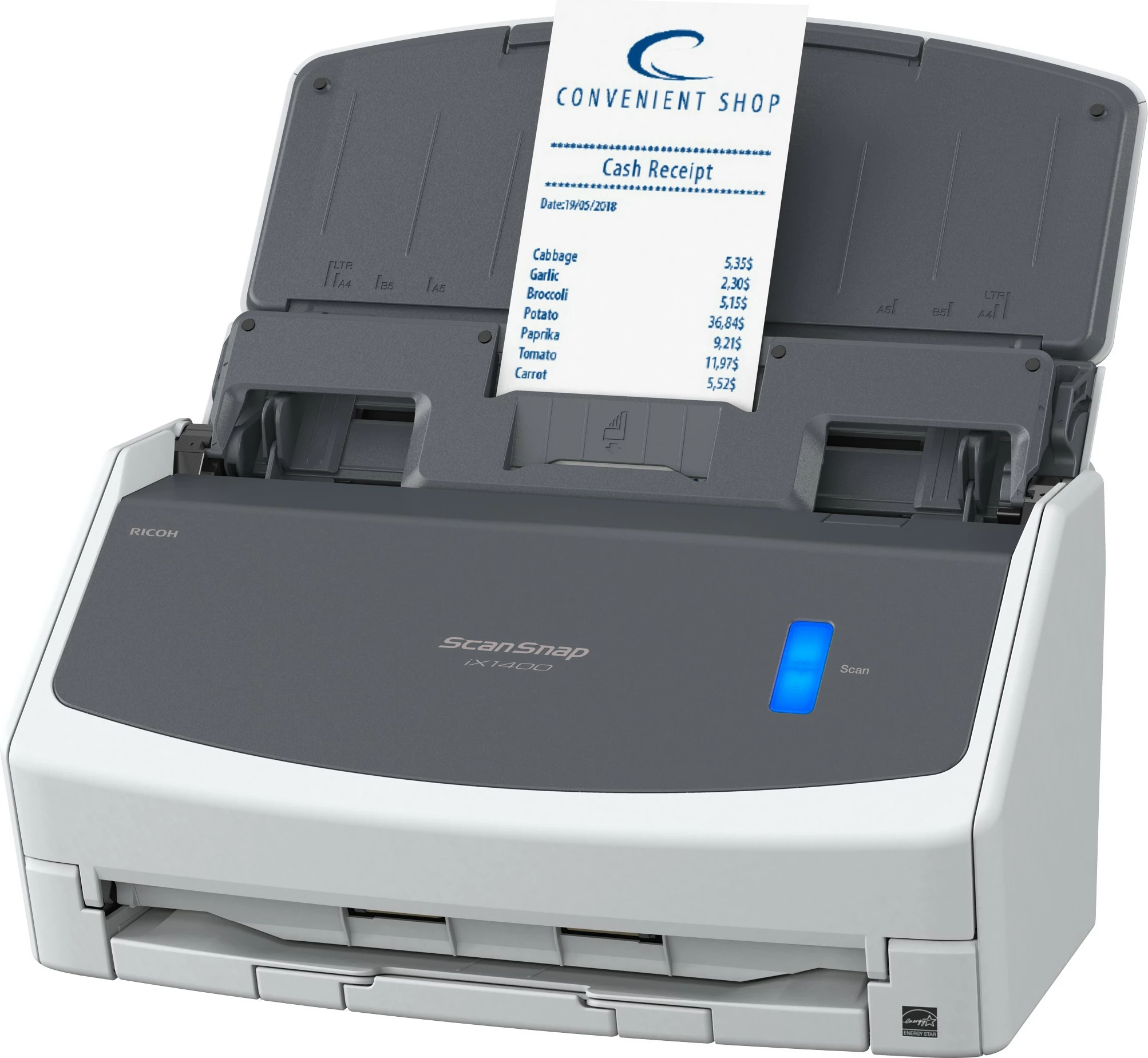 Skaner ADF z visoko zmogljivostjo Ricoh ScanSnap iX1400, 216 x 360 mm, 600 x 600 DPI, 40 ppm, bel