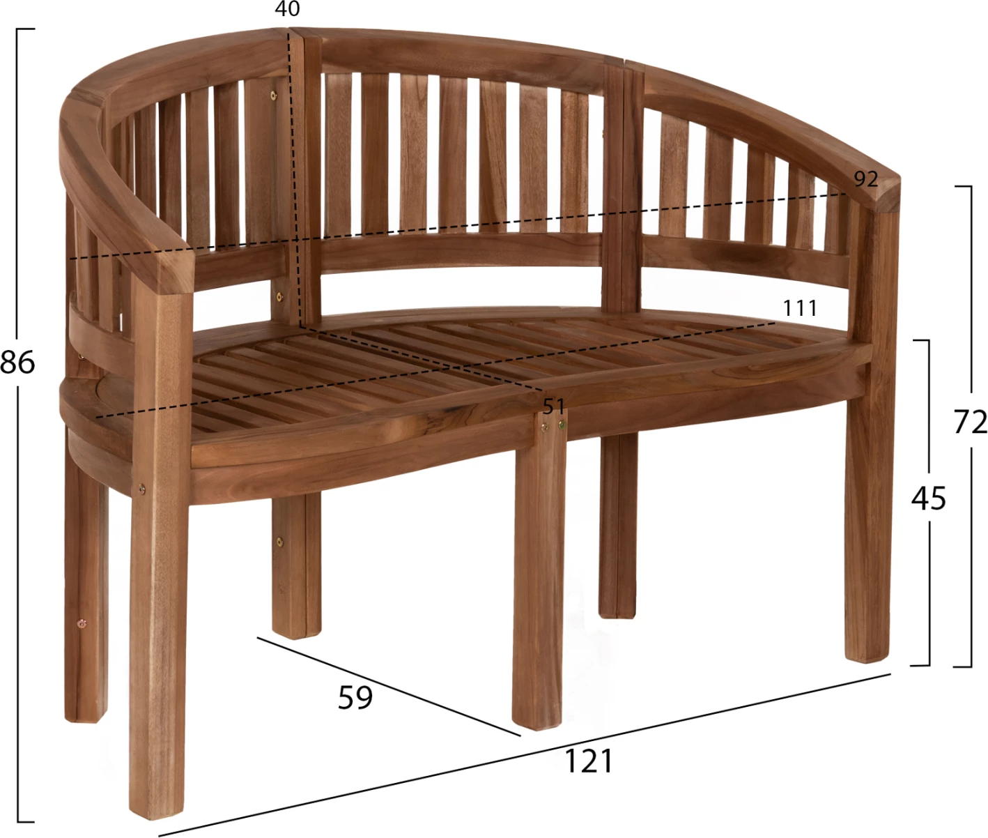 Klop za 2 osebi CAPO FH9538 iz tikovine v naravni barvi 121X59X86Hcm
