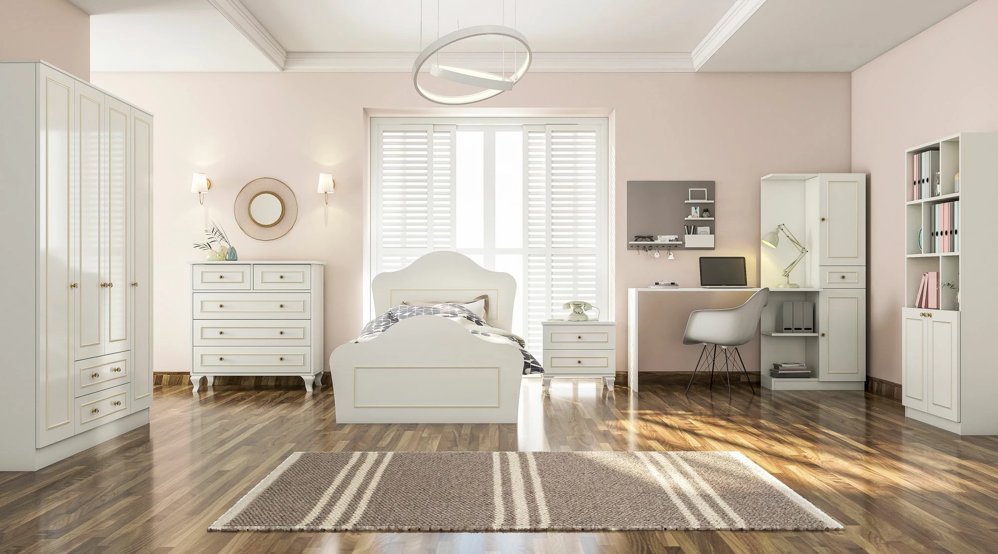 Set mladinske sobe Skye Decor, mat bela, Rb-080