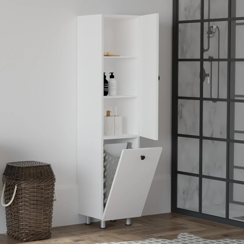 Kopalniška stolpna omara Gingo, melamin, bela, 33x35x159 cm