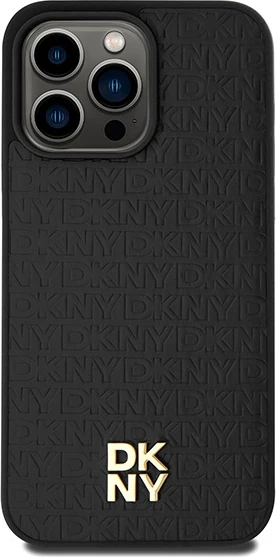 Ovitek iz umetnega usnja z monogramom DKNY, kovinski logotip, MagSafe za iPhone 15 Pro Max, črn