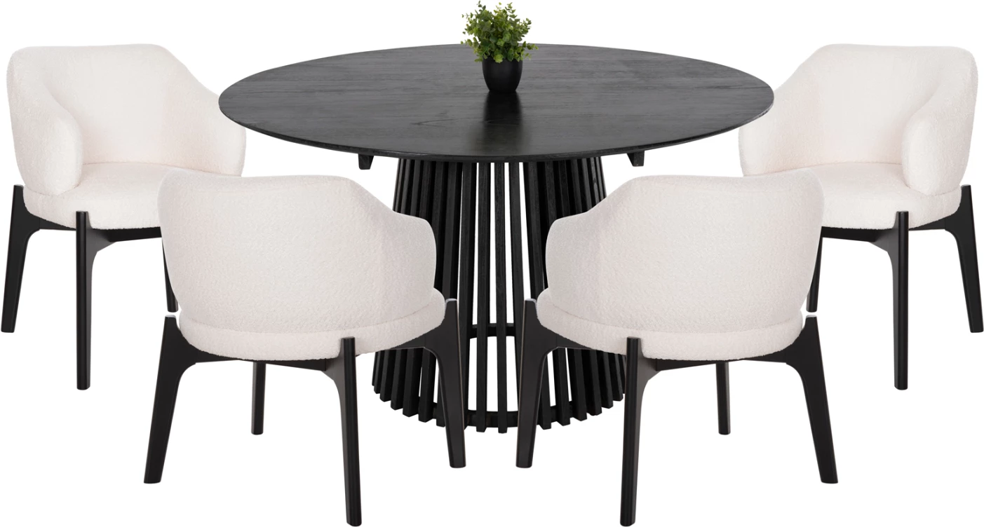 Jedilni set 5 kosov ABAI FH21077.01 okrogla miza Φ150cm in 4 jedilni stoli-črna