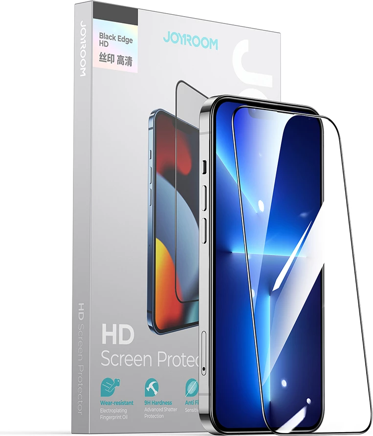 Zaščitno steklo 2,5D Joyroom Knight TG za iPhone 14 Plus, črno okvir, prozorno (JR-H03)