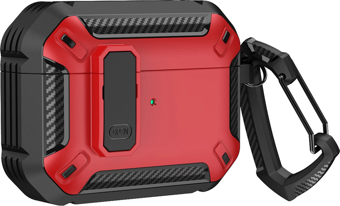 Ovitek za AirPods 4 Hurtel Armor s karabinom, rdeč