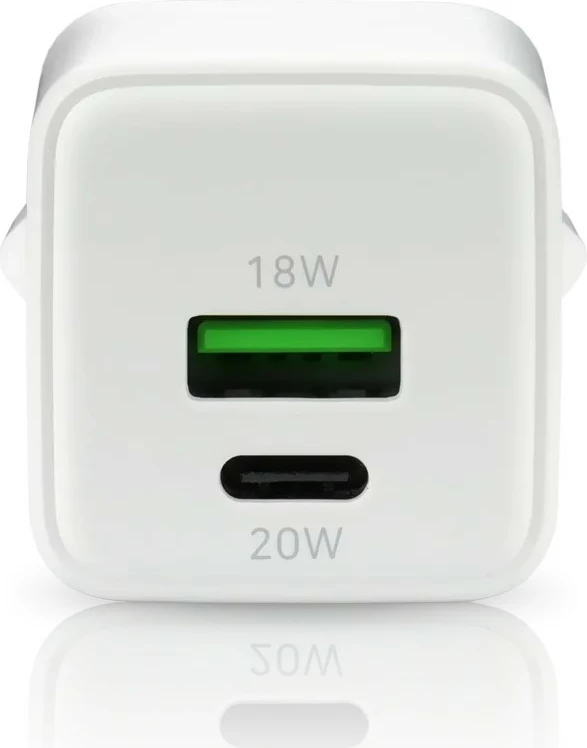 Polnilec GaN, 20 W, 1x USB, 1x USB-C, bel, everActive SC-330Q