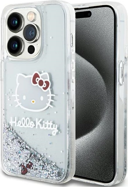 Ovitek za telefon Liquid Glitter Charms Kitty Head, Hello Kitty, za iPhone 13 / 13 Pro, srebrn