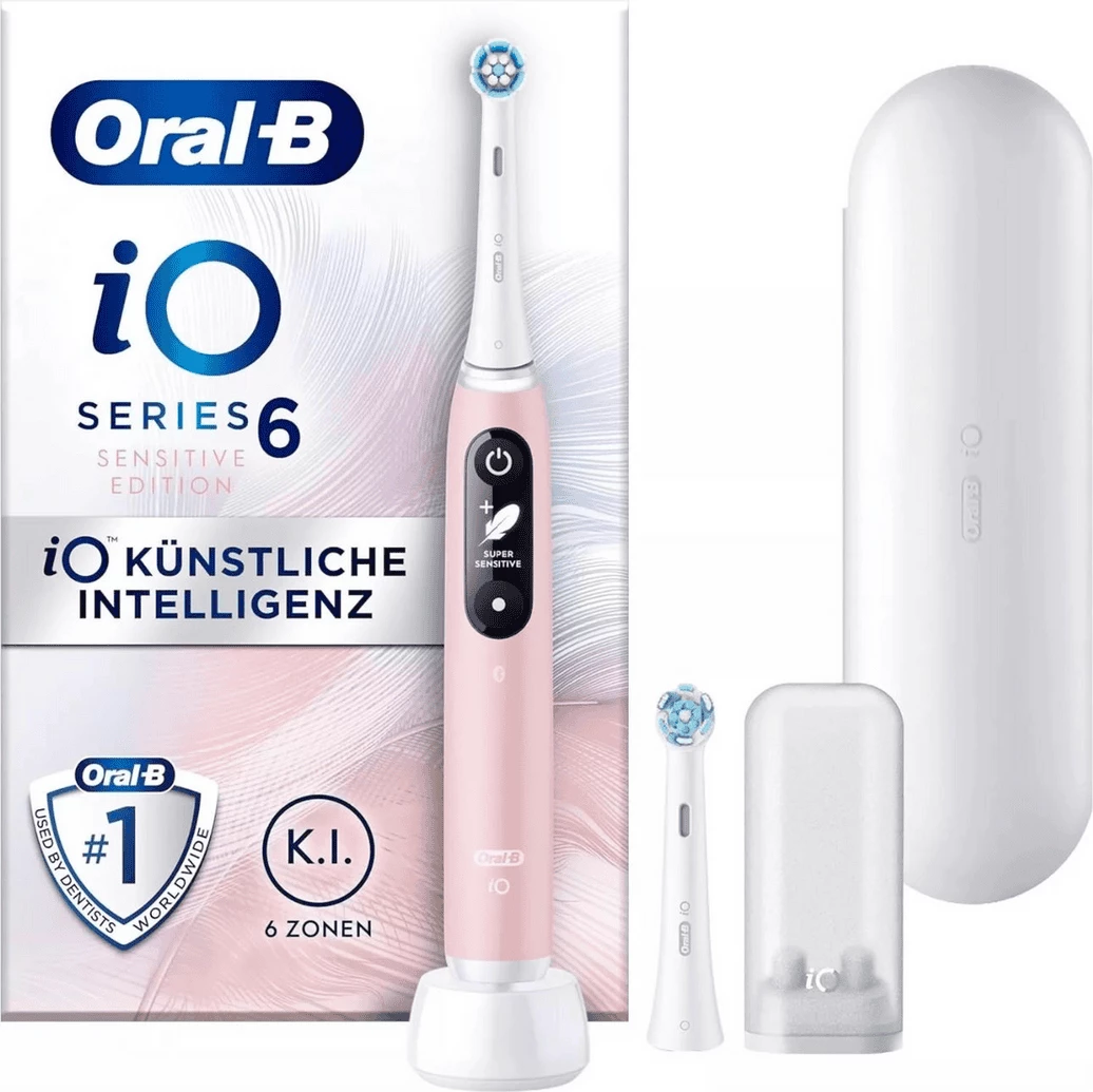 Električna zobna ščetka z umetno inteligenco, Oral-B iO6 445197 Sensitive Edition, roza