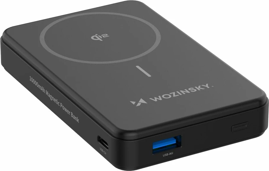 Zunanji akumulator Wozinsky WLWP-10KA0Y3S, 10.000 mAh, 22,5W PD, Qi2, s stojalom, črn